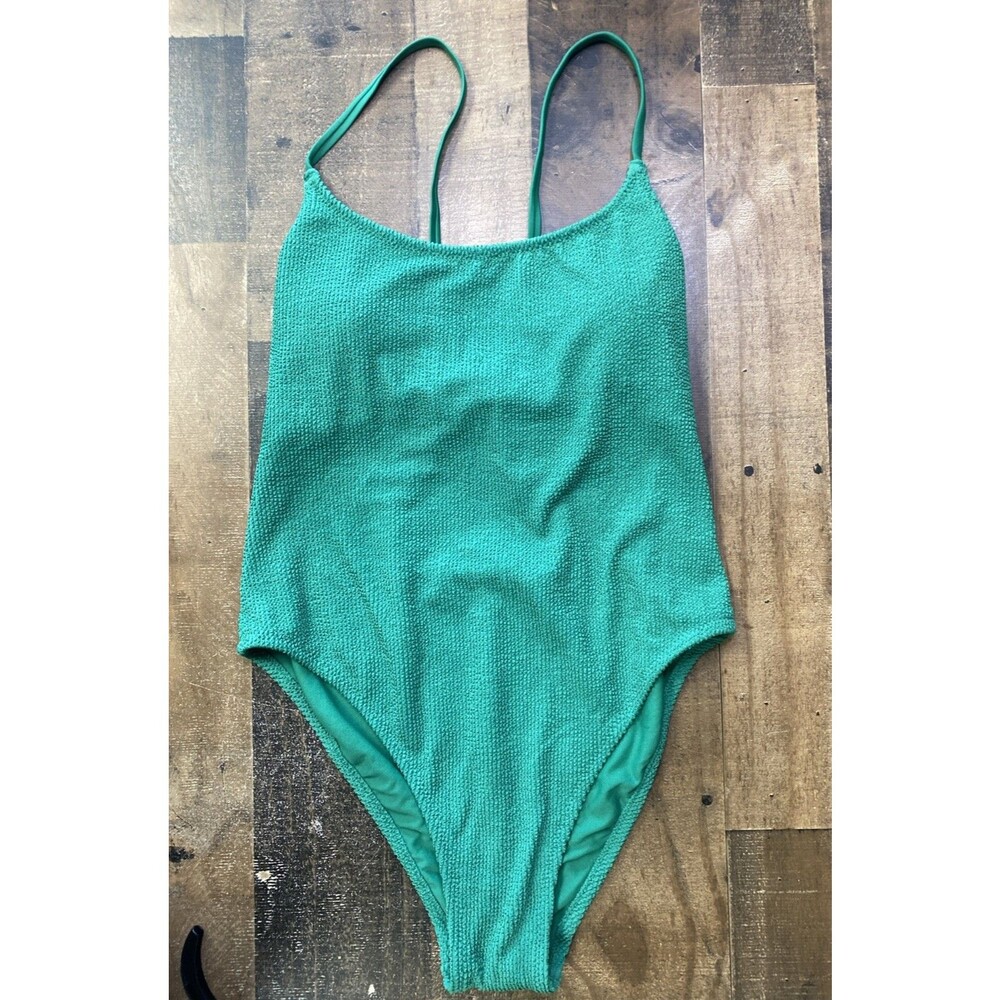Shade & Shore One 1 Piece Swimsuit Green Pucker Textured Cross Back Swim Size XL